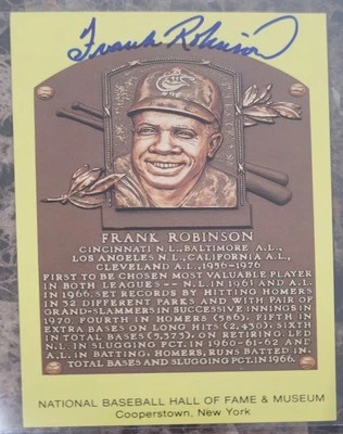 Frank Robinson Signed Gold HOF Plaque Postcard Yellow Autograph Orioles JSA - Image 1 of 2