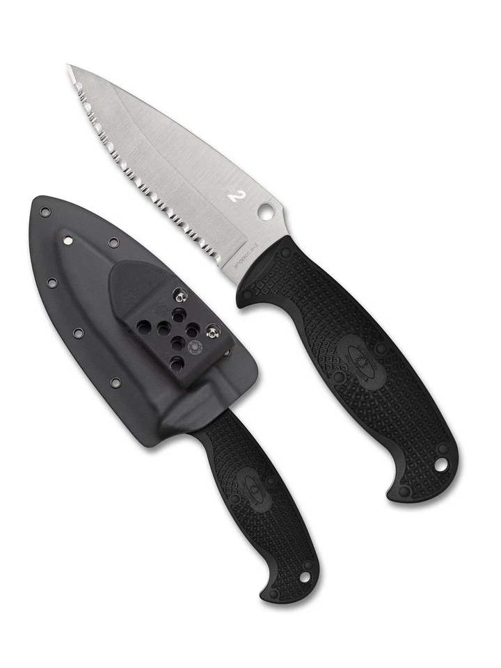 Spyderco Jumpmaster 2 FB24SBK2 Fixed Blade Knife 4.48" Serrated Edge H-2 Blade - Image 1 of 3