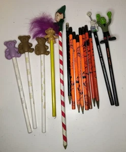 Vintage Pencils/Topper Lot 15 1980s Retro Flocked Top Halloween Trolls Garfield - Picture 1 of 3