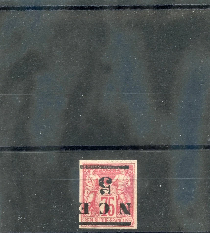 NEW CALEDONIA Sc 7a(YT 7b)*VF HR 1884 5c/75c ROSE, INVERTED OVERPRINT $100 - Image 1 of 1