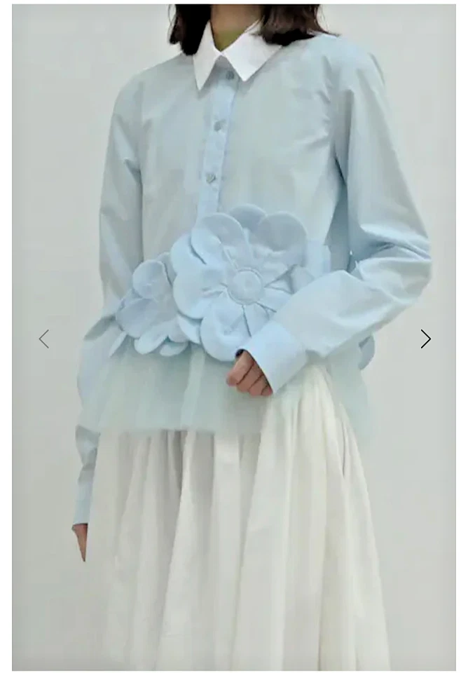 NEW VICTOR&ROLF Tulle Light Blue Button-Up Long Sleeve Shirt FLOWER POWER size S - Image 1 of 4