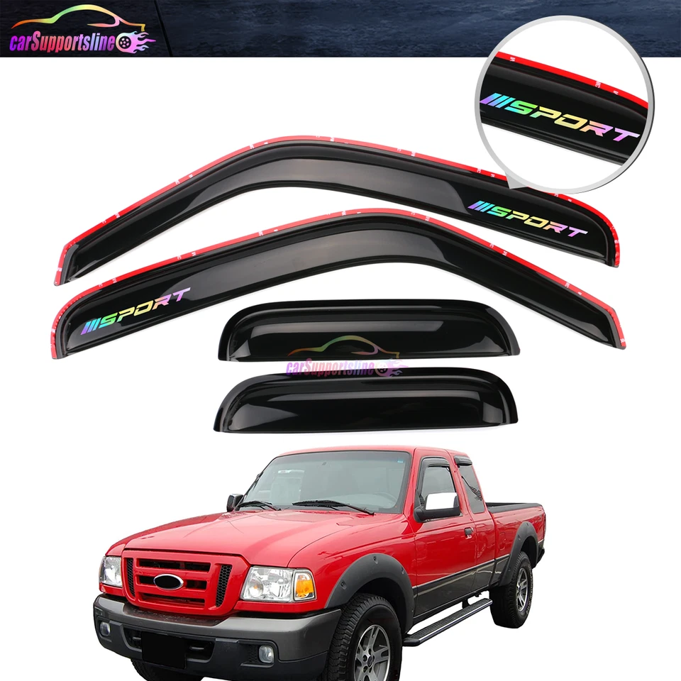 Visera de ventana en canal para Ford Ranger 99-11 protector de acrílico humo pantalla con deporte Foto 1 de 4