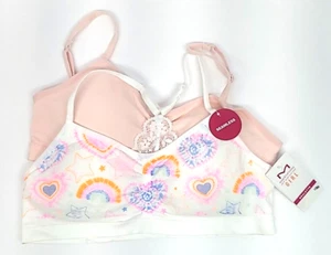 Maidenform Size XL Girls 2-Pack Lt Pink &White w/Hearts/Stars Seamless Bralettes - Picture 1 of 7