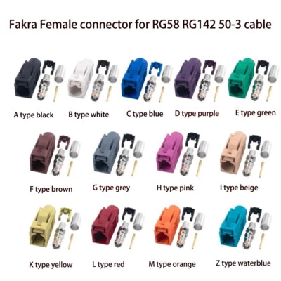 1pc Fakra Female A/B/C/D/E/F/G/H/I/K/L/M/Z RF Connectors Crimp for RG58 Cable - Image 1 of 4