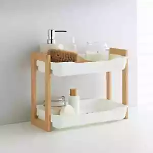 2 Tier Bamboo Bathroom Storage Caddy Bathroom Organiser Tidy Storage Rack Caddy - Picture 1 of 1