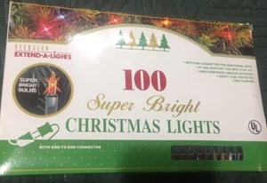 Vintage 100 Multi-color Christmas Light Set - Everglow Extend-A-Lights  New Box - Picture 1 of 8