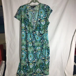Jones New York Signature Cap Sleeve Faux Wrap Blue Green Floral Dress 1X - Picture 1 of 7