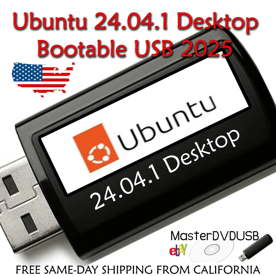 Ubuntu Desktop 24.04.1 LTS 2025 - Bootable USB Flash Drive - 64-bit Secure OS - Image 1 of 4