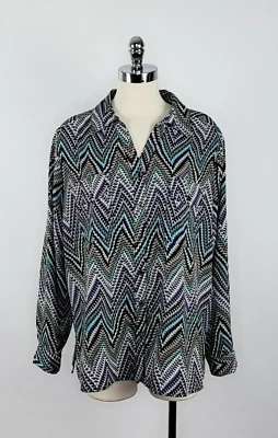 Blusa para mujer Elementz multicolor estampado geométrico manga larga talla 2X Foto 1 de 4