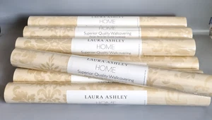 Laura Ashley Delancy Gold Wallpaper Pearlescent Damask Same Batch - New Sealed - Picture 1 of 5