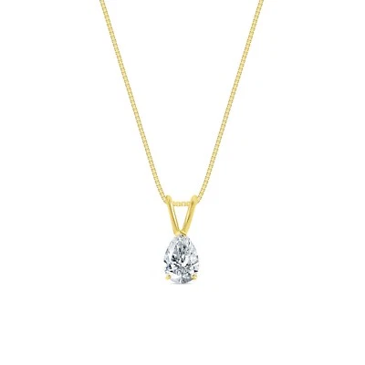 1 Ct Pear Created Diamond Real 14K Yellow Gold Solitaire Pendant 18" Necklace - Image 1 of 3