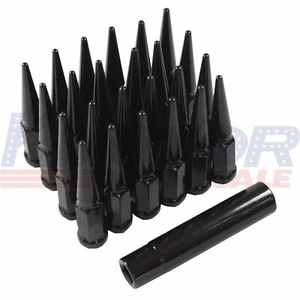 Spike Lug Nuts Black with Key 14x1.5 24 PCS For Chevy Silverado Tahoe 4.4" Tall - Picture 1 of 7