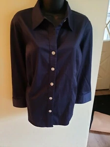 Van Heusen WOMEN'S Button Up Blouse NAVY X-Large XL Stretch - Picture 1 of 2