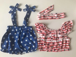Patriotic 4th July Girls US Flag Stars Stripes Shorts Top 3-Pc Set 12-18 Months - Picture 1 of 8