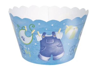 Blau Cupcake Liner Halstuch Wäscheleine Backen Tasse Party Junge Babyparty 12ct - Bild 1 von 4