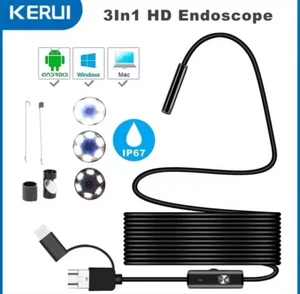 “7MM Android Endoscope Camera 3-in-1 USB Type-C Borescope Mini Waterproof LED” - Picture 1 of 6