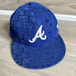 Atlanta Braves Cap Lid Patch Hat 7 3/8 Rare Limited MLB All Over Blue New Era - Picture 1 of 17