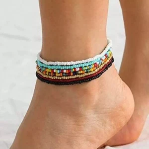 Bohemian Boho Layered Color Rice Bead Hand-Worn Anklet - Picture 1 of 5