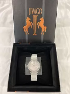 NEW Jivago JV2214 Womens BIJOUX Crystal MOP Date White Ceramic Bracelet SS Watch - Picture 1 of 11