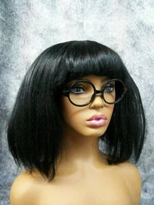 Designer Perücke Kostüm Perücke Puffy Bob Incredibles 2 Edna E Mode rund schwarz Brille - Bild 1 von 12