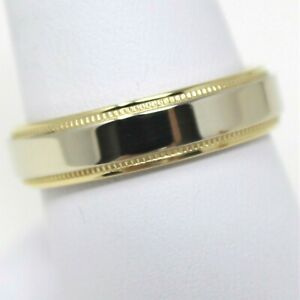 14 kt Yellow & White Gold 5.3 mm Milgrain Edge Wedding Band Ring Size 9.75 B0548