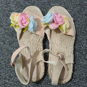 Sandalias de encaje de lino floral embellecido sin cordones cuerda alpargatas Reino Unido talla 8 - Imagen 1 de 12