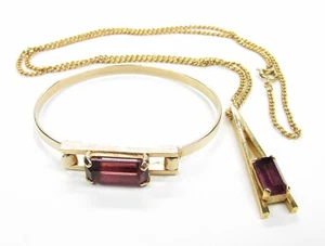 Vintage 1975 Avon "Plaza IV" Bangle Bracelet and Necklace Set Purple Crystal - Picture 1 of 8