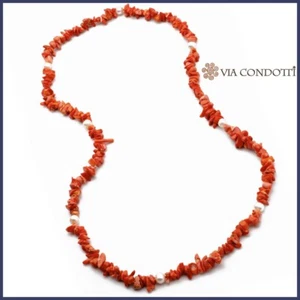Collana in Corallo con Perle e rametti grezzi bambù collana lunga estate donna - Foto 1 di 7