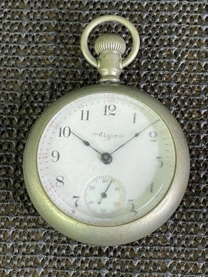 1903 Elgin Pocket Watch Grade 208 Model 5 18s 7j Fahys Oresilver Case For Repair - Image 1 of 4