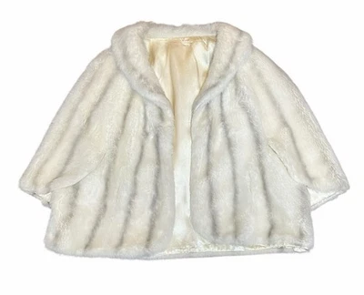 复古白色人造毛皮开普大衣 Regina Glenara Glenoit 美国制造 — 第 1/4 张图片