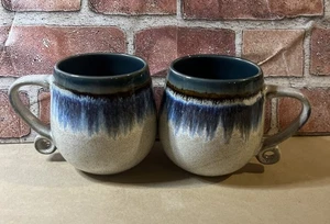 Meritage Lexington Steinzeug großer Becher Tasse verzierte Griffe blauer Rand & Innenraum - Bild 1 von 9
