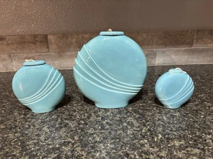 RARO Quemador de Aceite Estilo Moderno Art Deco o Mediados de Siglo De Colección, Lámpara Azul, Juego de 3 - Imagen 1 de 24