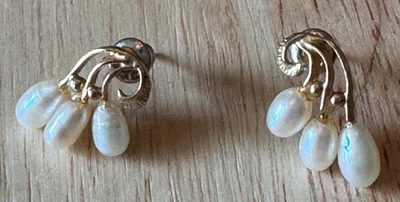 Желтое золото цвет белый пресноводный жемчуг пирсинг серьги комплект J7 - Изображение 1 из 4