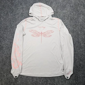 Simms SolarFlex Hoodie Womens Large UPF 50 Dragonfly Trout Hearts Fishing Shirt - Picture 1 of 10