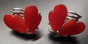VINTAGE RED LEAF STYLE CLIP ON EARRINGS 1 1/4" - Picture 1 of 2