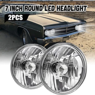 2X 7 inch Round LED Headlights Glass Housing Clear Lens  HI-Lo Beam H6014🔥 - Image 1 of 4