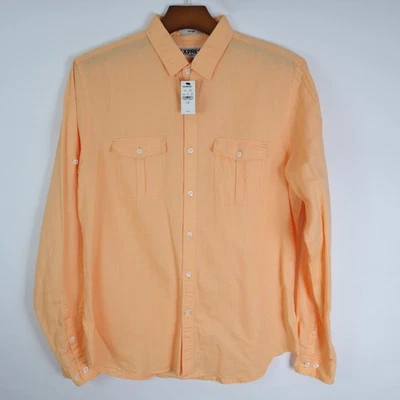 Express Men's Large Orange Long Sleeve Linen/Cotton Blend Button Up Shirt NEW - Image 1 of 4