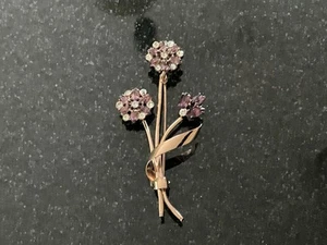 Three Flower Vintage Brooch Signed Sterling Gold Color (NOT) Miriam Haskell - Picture 1 of 8