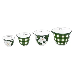 NEW In Box Draper James Green Checkered & Floral Measuring Cups Set Of 4 Cups - Picture 1 of 6