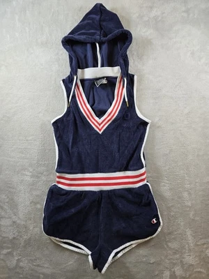 Champion Romper Womens XS Blue Terry  Athleisure One Piece All Over Print AOP - Image 1 of 4