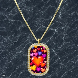 Stunning Colorful Hearts Pendant Necklace Picture Design Lovely Gold Tone Pure - Picture 1 of 4
