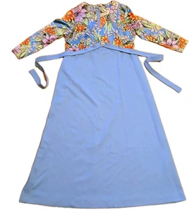 Vintage Montgomery Ward 60er Jahre Kleid Damen 22,5 (2XL) Empire Taille blau geblümt - Bild 1 von 9