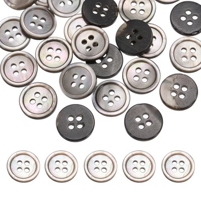 16Pcs Natural Shell Buttons,12.5mm 4 Holes Pearl Button,Black Silver Foto 1 de 4
