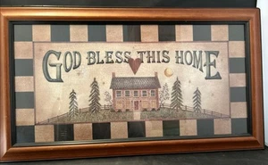 Vintage! God Bless This Home Green Wooden Decorative Wall Decor Plaque - Picture 1 of 1