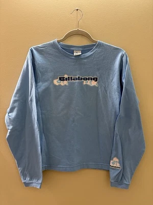 Vintage Y2K Billabong T-shirt Long Sleeve Girls Medium Blue Flower Logo - Image 1 of 4