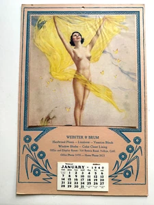 1940 Pinup Girl Advertising Calendar w/ Nude Brunette- Vallejo, CA - Picture 1 of 3