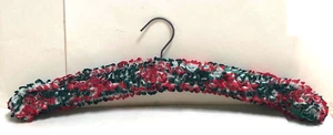 Vintage Crochet & Lace Covered Wooden Coat Hanger 1960s approx Green Red White - Picture 1 of 5