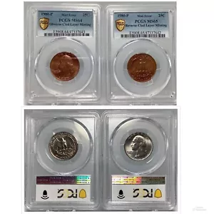 2 Mint Error Coin Lot~PCGS MS65/64~ 1980p 25c Clad Layer Missing Opposite Coins - Picture 1 of 1