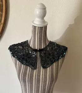 Vintage Black Beaded Collar Cape Art Deco Woman's One Size - Picture 1 of 10
