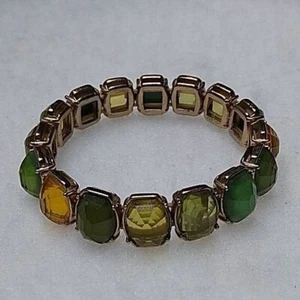 Yellow and green faceted goldtone stretch bracelet - Picture 1 of 3